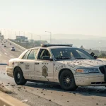 shrapnel hits highway patrol cars