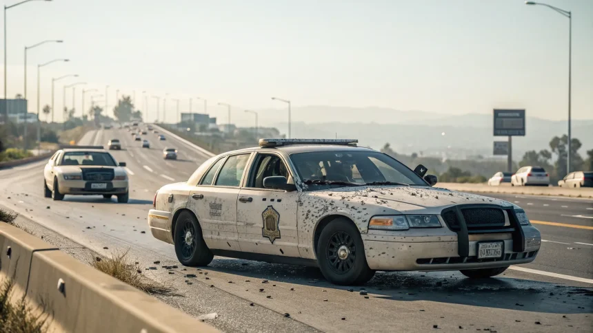 shrapnel hits highway patrol cars