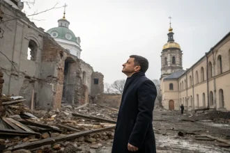 zelenskyy surveys kyiv monastery damage
