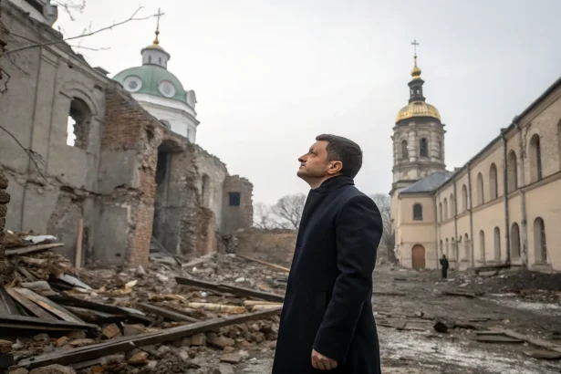 zelenskyy surveys kyiv monastery damage
