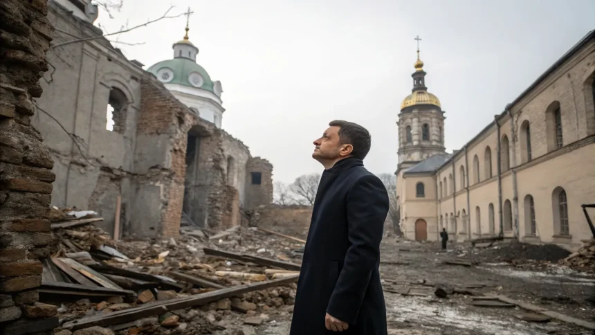 zelenskyy surveys kyiv monastery damage