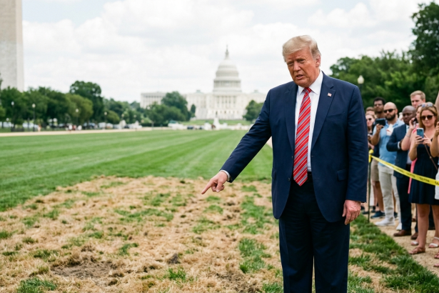 trump blames vandals mall grass damage