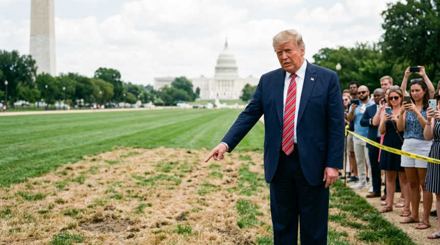 trump blames vandals mall grass damage