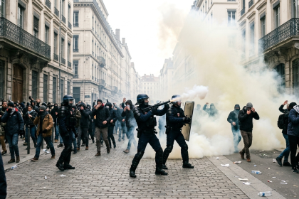 police fire tear gas lyon march