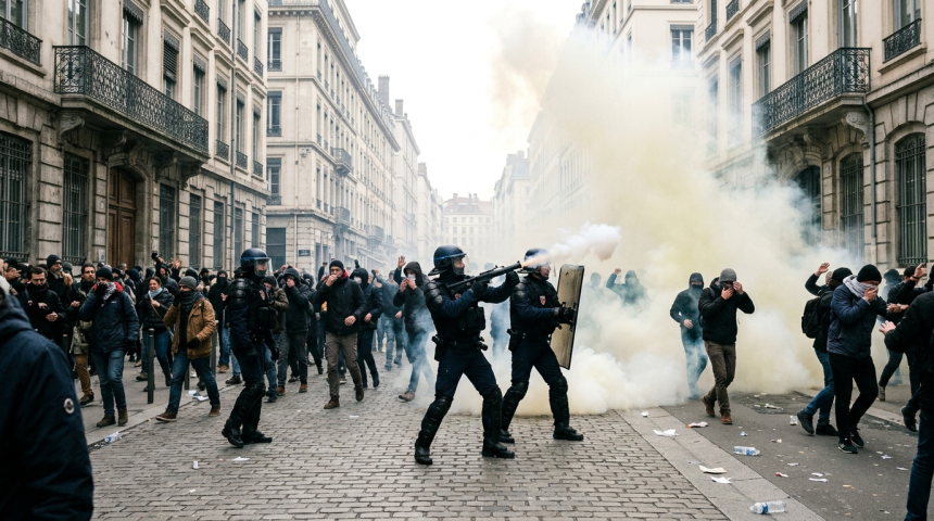 police fire tear gas lyon march